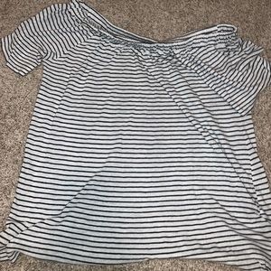 black and white striped, off the shoulder shirt